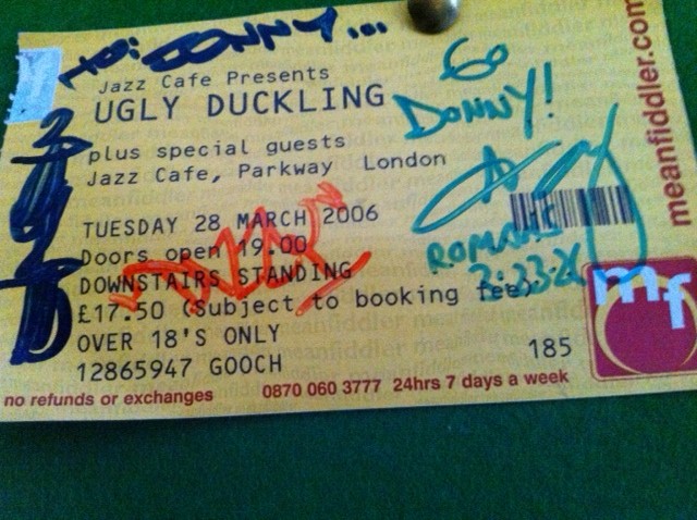 Ugly Duckling signed gig ticket for "Donny"